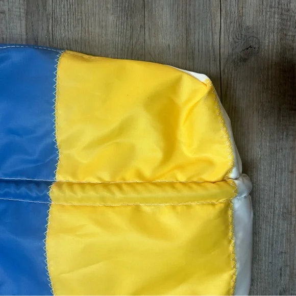 Sea Bags Maine Recycled Sails Tote yellow & blue rope handle large bag Handmade! - Picture 3 of 9